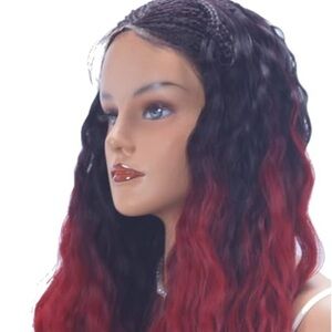 Digkew Wig 100 percent hand braided with baby hairs. 28 in. Burgundy lace front